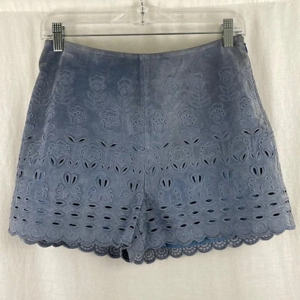 Intermix Blue Suede Eyelet Shorts